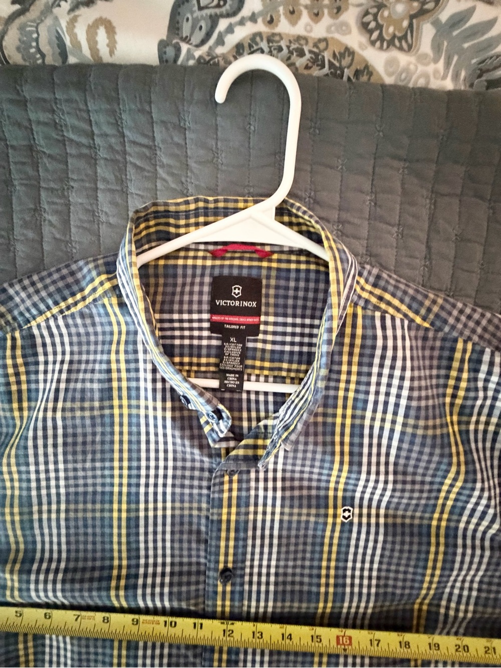 Victorinox Blue and Yellow Plaid Cotton Button-Down Shirt